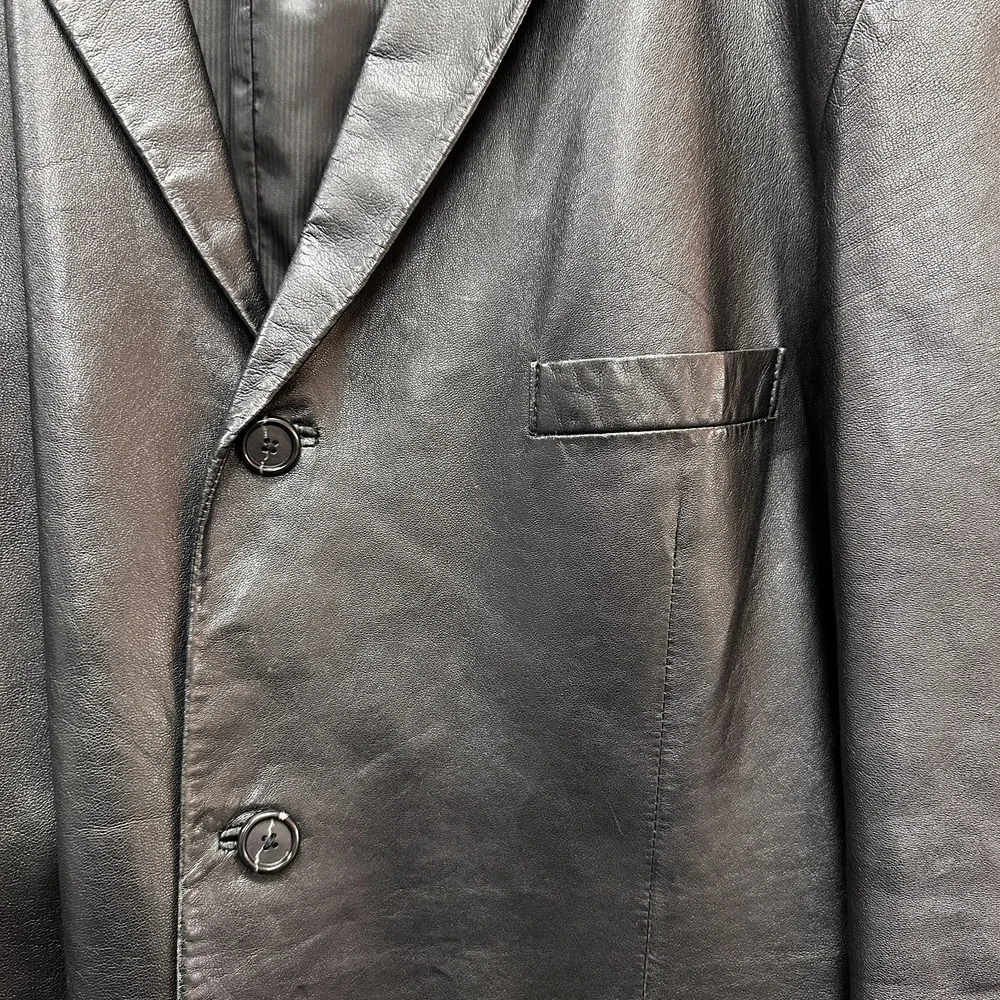 Alfani Leather Jacket Mens Size 48 L Positano Black Sport Coat Blazer Soft - Picture 2 of 12